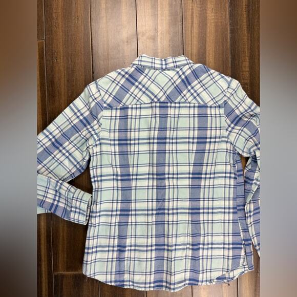 Size XS L.L.Bean Blue & White Soft Plaid Flannel Long Sleeved Shirt Gorpcore - Picture 8 of 9